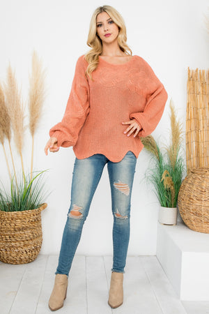 Dusty Coral Crochet Sweater