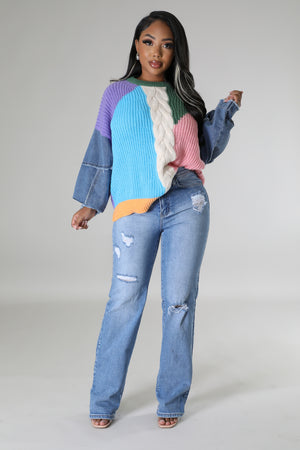 Kaylie Crochet Color-block Sweater