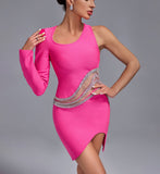 One Sleeve Crystal Bandage Dress