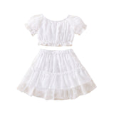 Girls Puff Sleeve Crop Top And Skirt Set