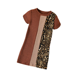 Girl Colorblock Leopard Print Dress