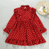Lapel Polka Dots Ruffle Girls Dress
