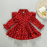 Lapel Polka Dots Ruffle Girls Dress