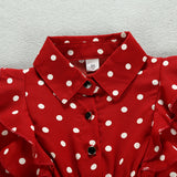 Lapel Polka Dots Ruffle Girls Dress