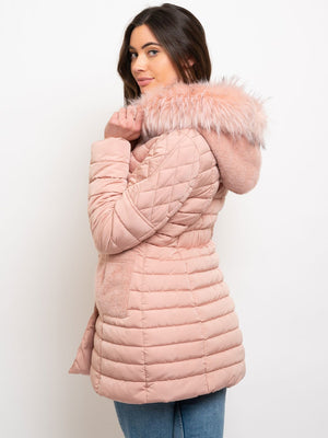 Hooded Faux Fur Lined Quilted Coat