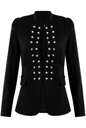 Pearls Trim Military Blazer