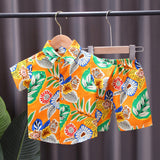Boy Leaves Print Beach Shirt & Short Sets