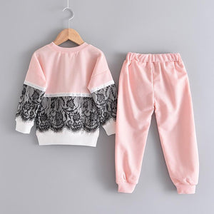 Girls Contrast Lace Color-block Shirt & Pant