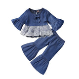Girls Flared Sleeve Lace Top & Bell Pant Sets