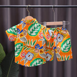 Boy Leaves Print Beach Shirt & Short Sets