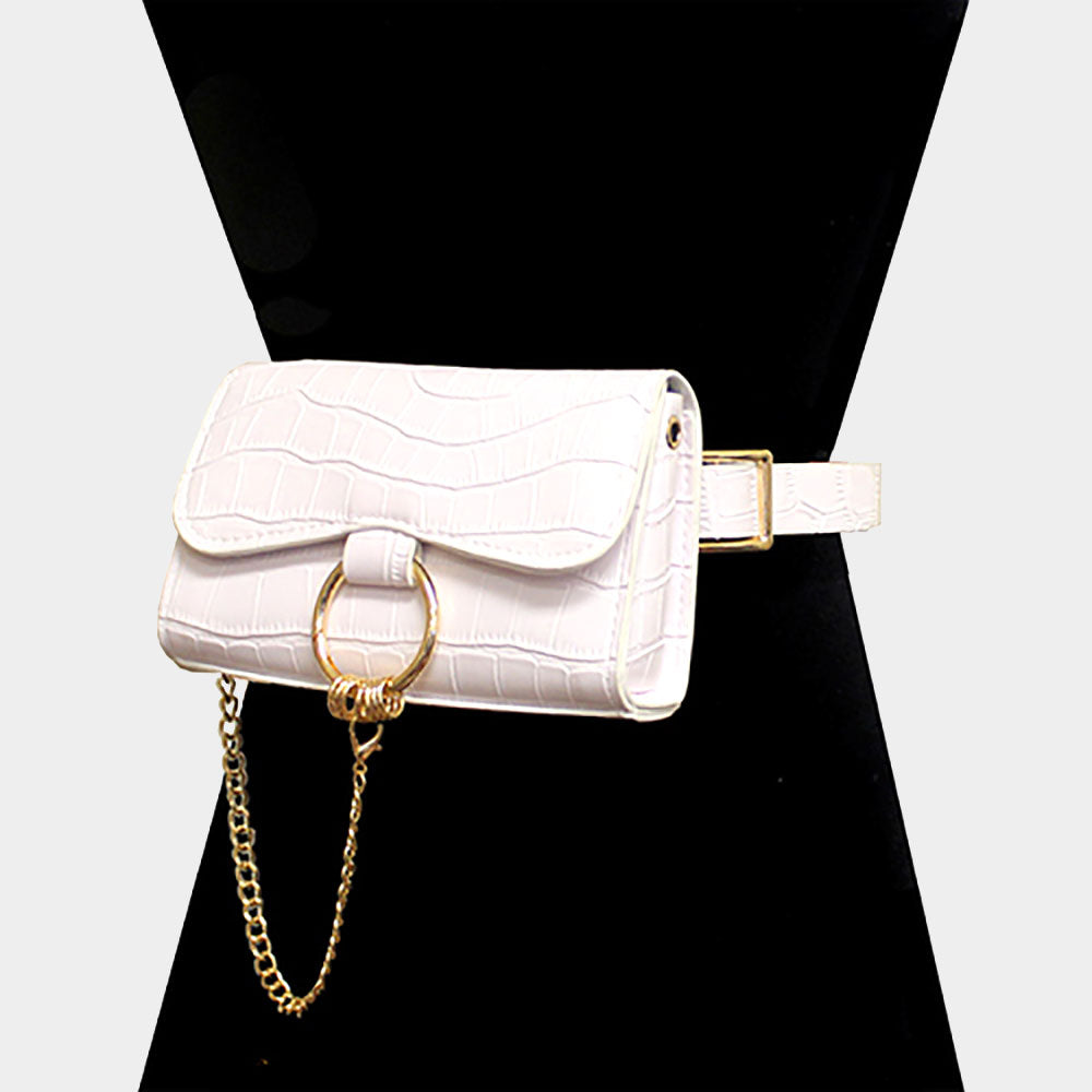 Draped Chain Alligator Pattern Faux Leather Clutch