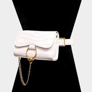 Draped Chain Alligator Pattern Faux Leather Clutch