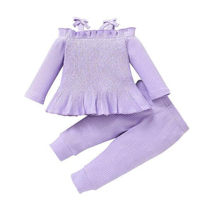 Baby Girls Ribbed Long Sleeve Top + Pant Set