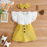 Baby Girl Ribbed Top & Corduroy Skirt & Headband Sets