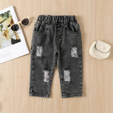Girl Shoulder Off Ruffled Top & Ripped Jeans Set