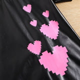 Girls Short Sleeve Heart Print PU Dress