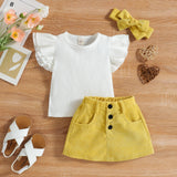 Baby Girl Ribbed Top & Corduroy Skirt & Headband Sets