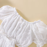 Girls Puff Sleeve Crop Top And Skirt Set