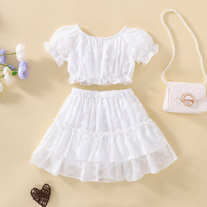 Girls Puff Sleeve Crop Top And Skirt Set