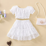 Girls Puff Sleeve Crop Top And Skirt Set