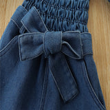 Girls Off Shoulder Denim Romper