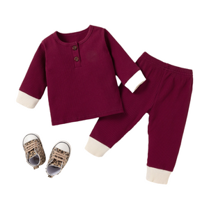 Ribbed 2 Piece Color Block Long-Sleeve Baby Set