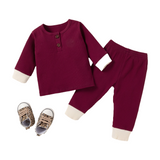 Ribbed 2 Piece Color Block Long-Sleeve Baby Set