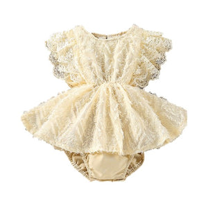Baby Girl Lace-Paneled Embroidered Romper