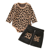 Baby Girl Leopard Leather Skirt 2-Piece Set