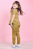 Girls Two Toned Short Sleeves Top-Joggers Set With Self Tie
