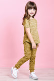 Girls Two Toned Short Sleeves Top-Joggers Set With Self Tie