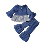 Girls Flared Sleeve Lace Top & Bell Pant Sets