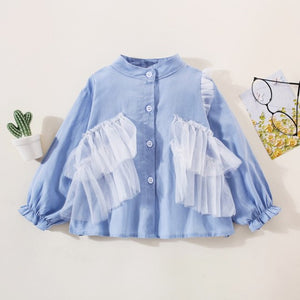 Tulle Asymmetric Long Sleeve Shirt