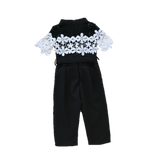 Girl Jumpsuit With Lace Trim & Belt