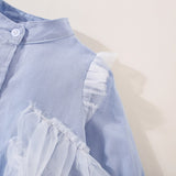 Tulle Asymmetric Long Sleeve Shirt