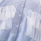 Tulle Asymmetric Long Sleeve Shirt