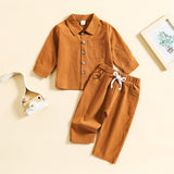 Boys Solid Long-sleeve Shirt & Trouser Set