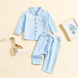 Boys Solid Long-sleeve Shirt & Trouser Set