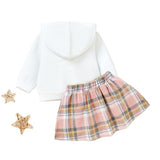 Baby Girl Bear Print Plaid Long Sleeve Hoodie & Skirt 2-piece Set