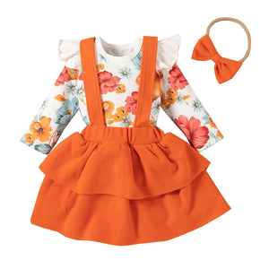 Baby Girl Flower Print Fly Sleeve 3-Piece Set