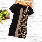 Girl Colorblock Leopard Print Dress