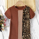 Girl Colorblock Leopard Print Dress