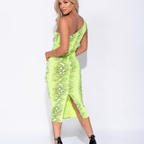 Snake Print One Shoulder Midi Dress