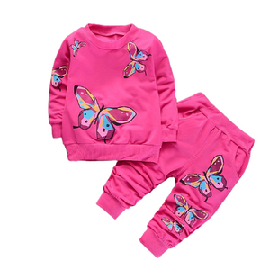 Girls Butterfly Print Top and Jogger 2- Piece Set